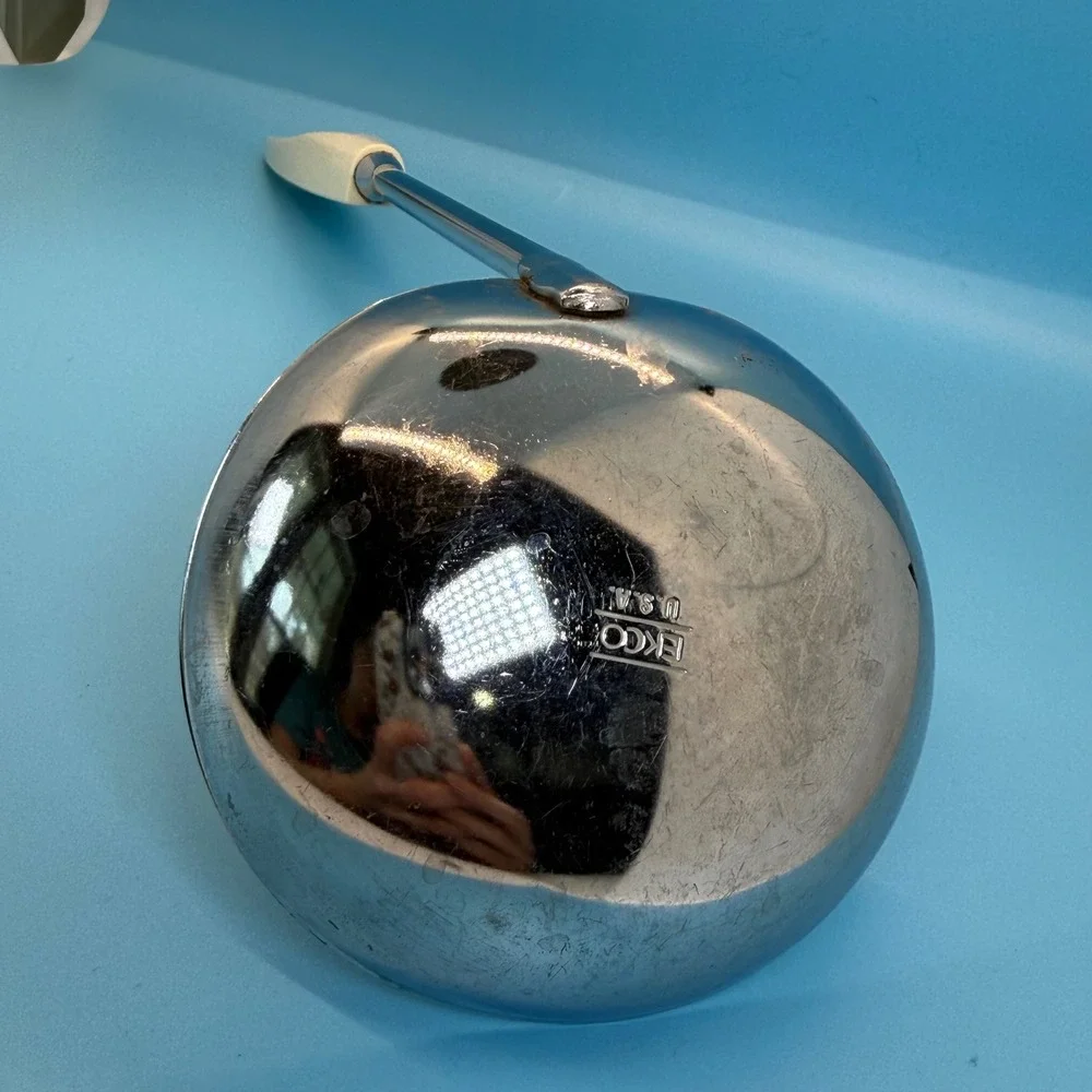 VTG Ekco Soup Ladle USA Stainless Steel Cream Plastic Handle MCM Retro Utensil‎